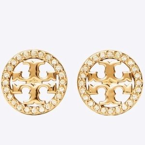 Tory Burch gold crystal pavΓ© circular logo earrings